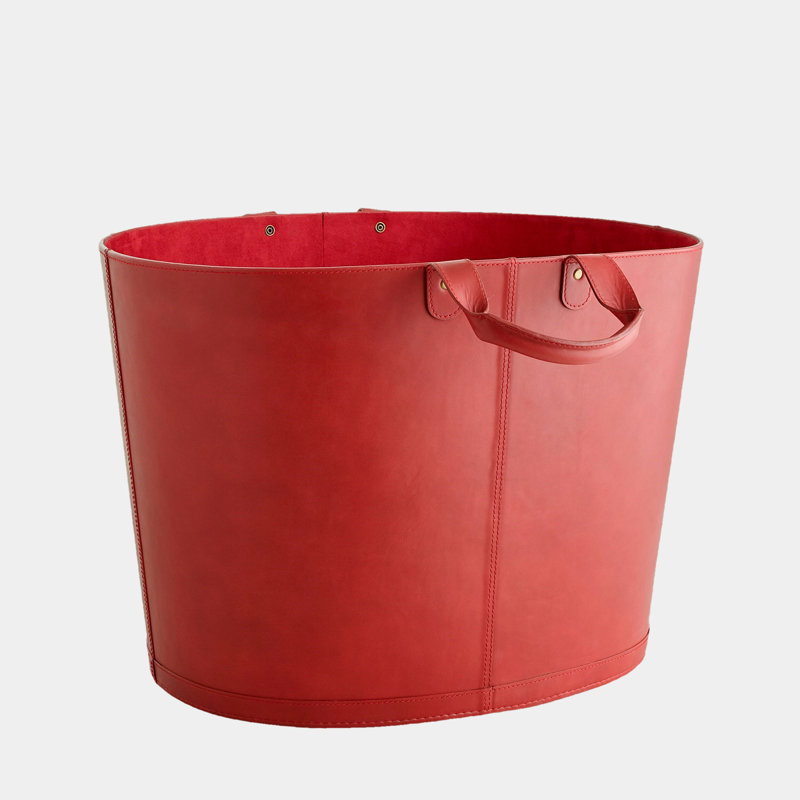Panier ovale en cuir surdimensionné - rouge foncé, Rouge