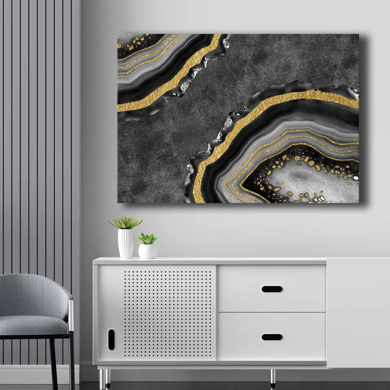 Stunning Decorative Canvas Painting, 27.6 x 39.4 inches | 100% Canvas (Thickness: 0.1 inches), 100% Pine Wood Frame (Thickness: 0.9 inches) | Elegant Gold, Grey & Black Design, Perfect for Home Decor & Modern Interiors