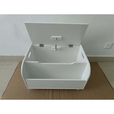 Wooden Toy Box With 4 Universal Wheels, Spacious Storage, Front Bookshelf, And Safety Hinge For Kids Room Organization