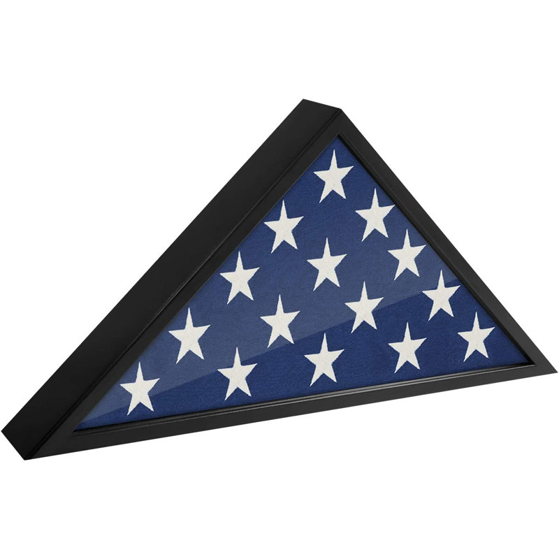 Cadre de présentation de drapeau, convient à un drapeau plié - bois composite et housse en plexiglas poli, Noir