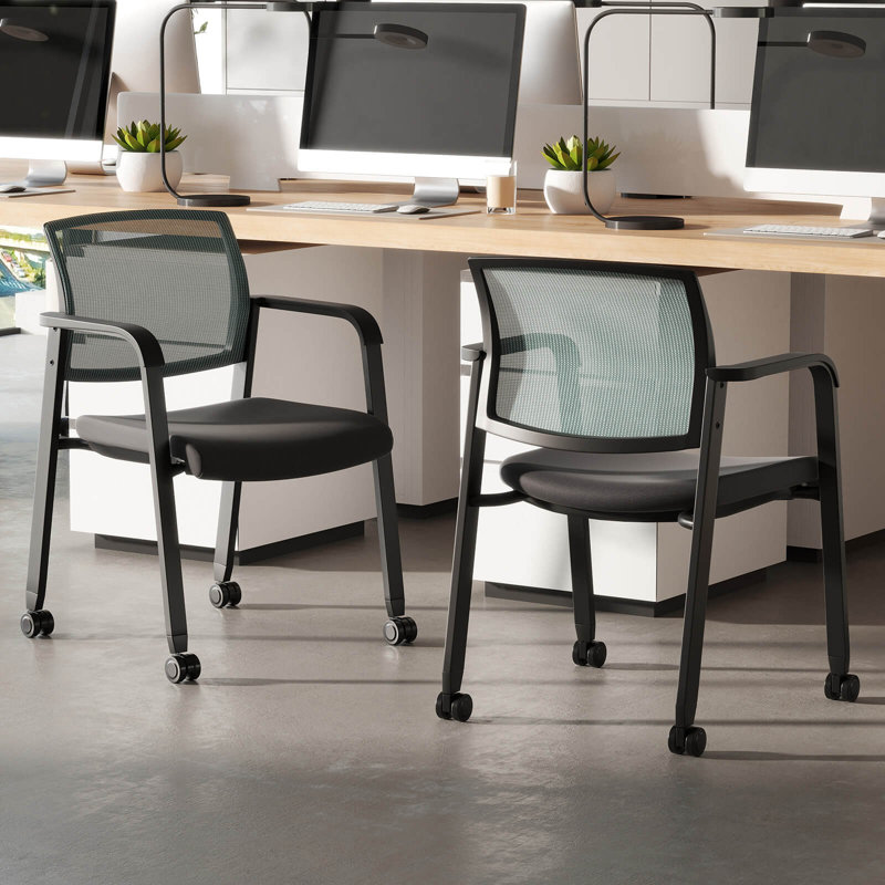 Conference Chairs Set Of 2 Stackable Office Guest Mesh Chair Waiting Room Wheels