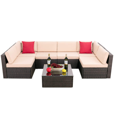 Ensemble de conversation modulaire en rotin 7 pièces avec coussins Bump