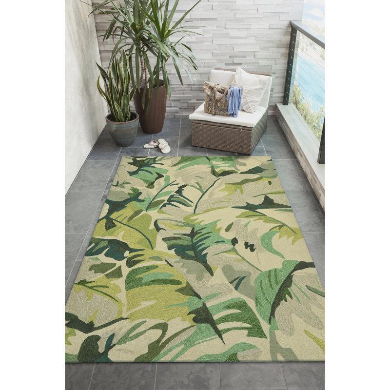 Tapis floral vert / beige touffeté à la main Floral, Rectangle 7 pi 6 po x 9 pi 6 po