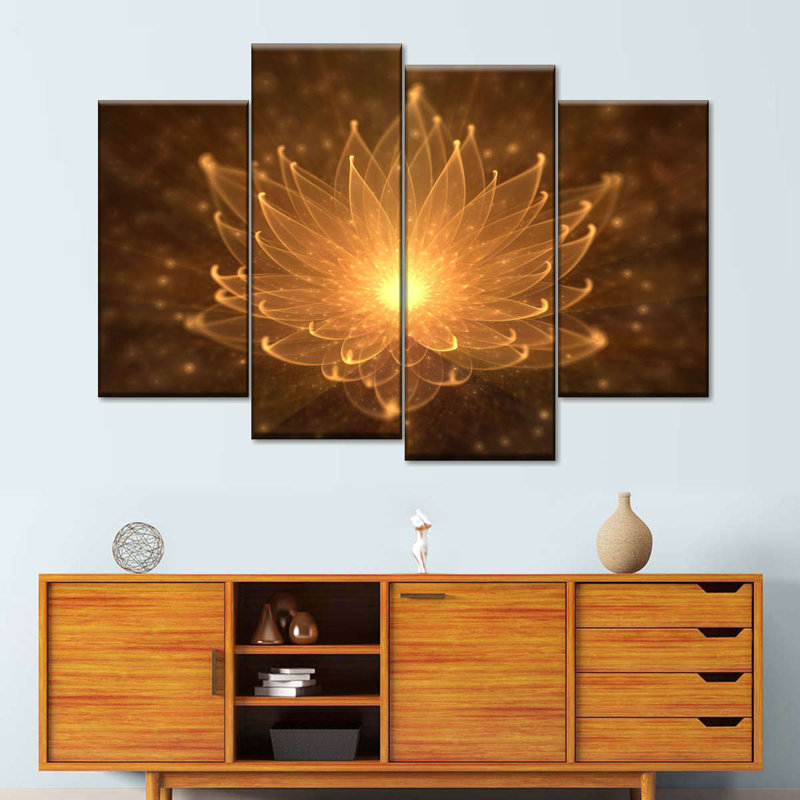 Lotus lotus lotus sur toile 4 pièces, H 27 po x l 43 po x P 1,25 po