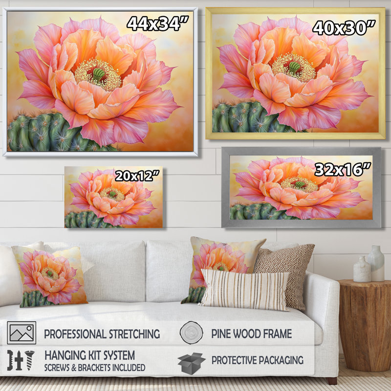 Cactus en fleurs dans le désert de Mojave I - art mural floral cactus, H 12 po x l 20 po, Noir