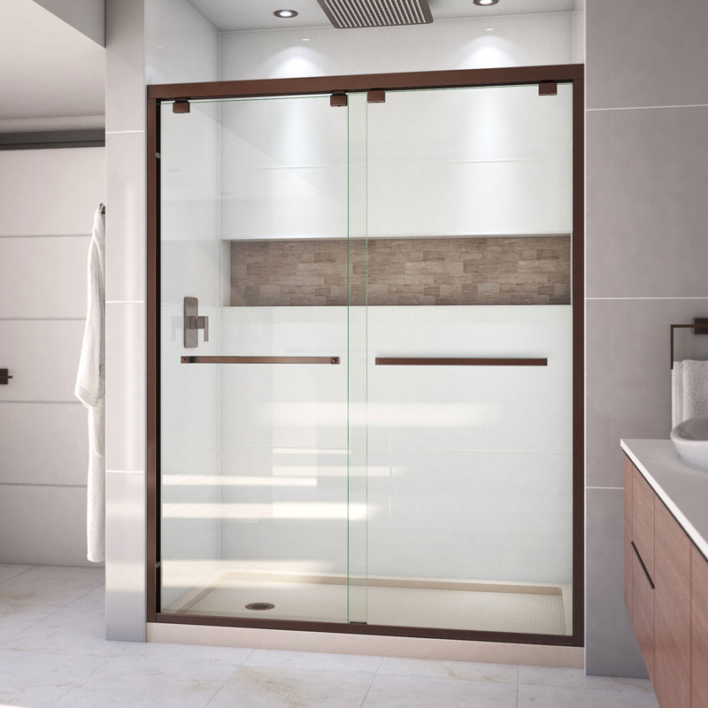 Encore 78.75" H Semi-frameless Sliding Shower Enclosure, Oil Rubbed Bronze/Biscuit, Left
