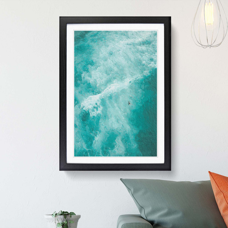 Surfing Waves in Bondi Beach in Australia - Picture Frame Painting Print, 65cm H x 48cm W x 2cm D, Black Framed