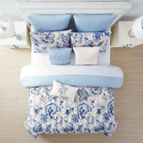  Blue/White Microfiber 8 Piece Comforter Set
