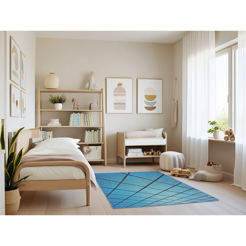 Tapis bleu/noir à motifs Curwood, Rectangle 3 pi x 5 pi
