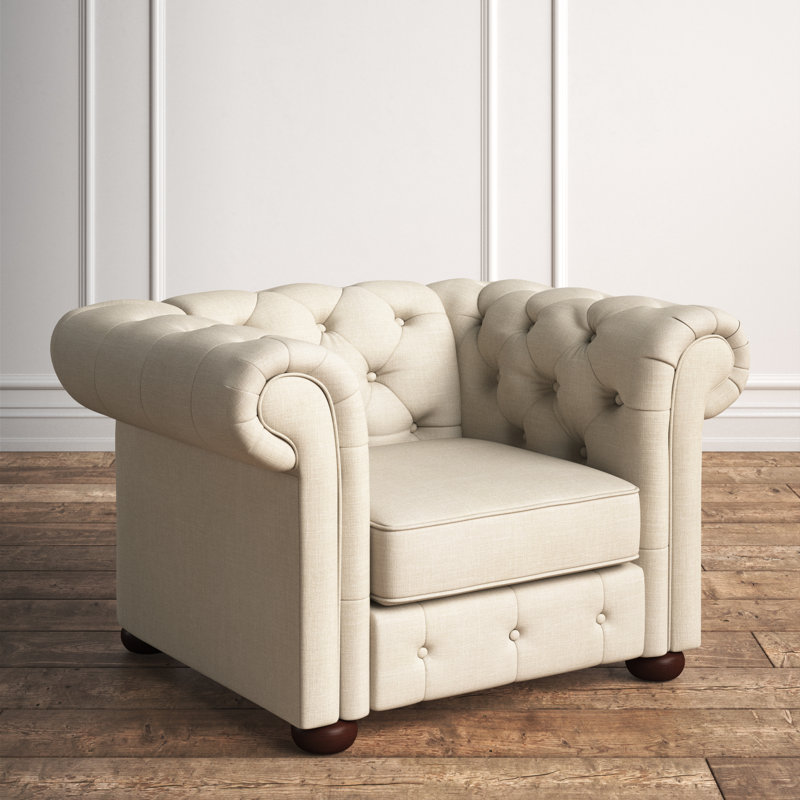 Fauteuil Chesterfield Huskins, Lin beige