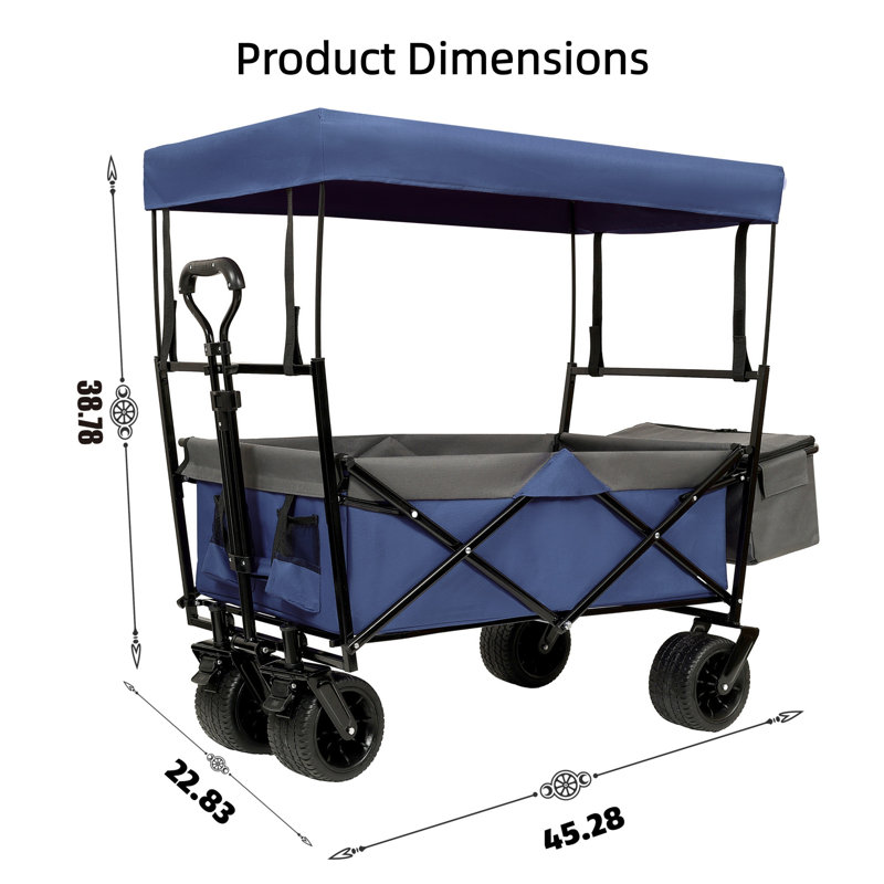 [Wagon pliable de 480 lb avec auvent et moustiquaire] - Roues tout-terrain de 7 po, légères pour le camping, le magasinage et le jardin (bleu foncé)