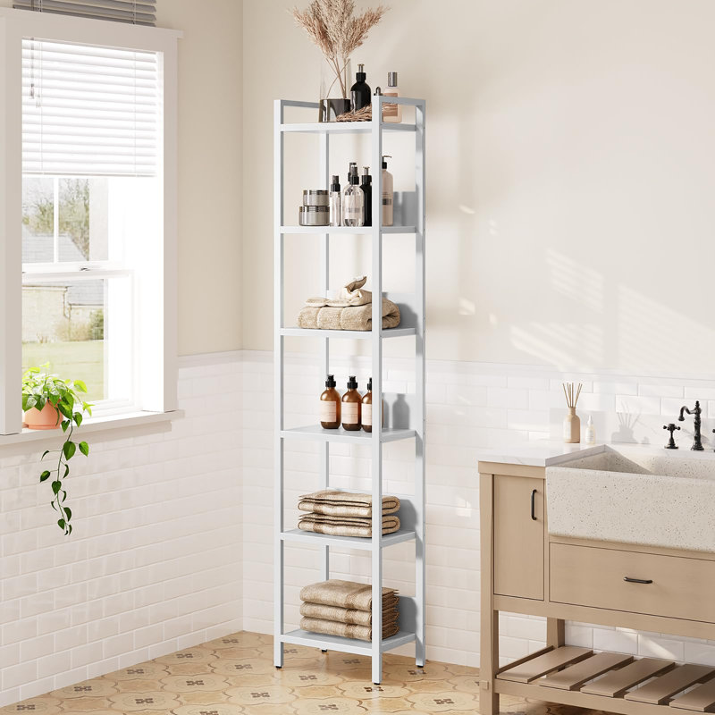 Bibliothèque sur pieds à 6 niveaux, (6 Shelves) 62"H x 13"W x 9.5"D, White