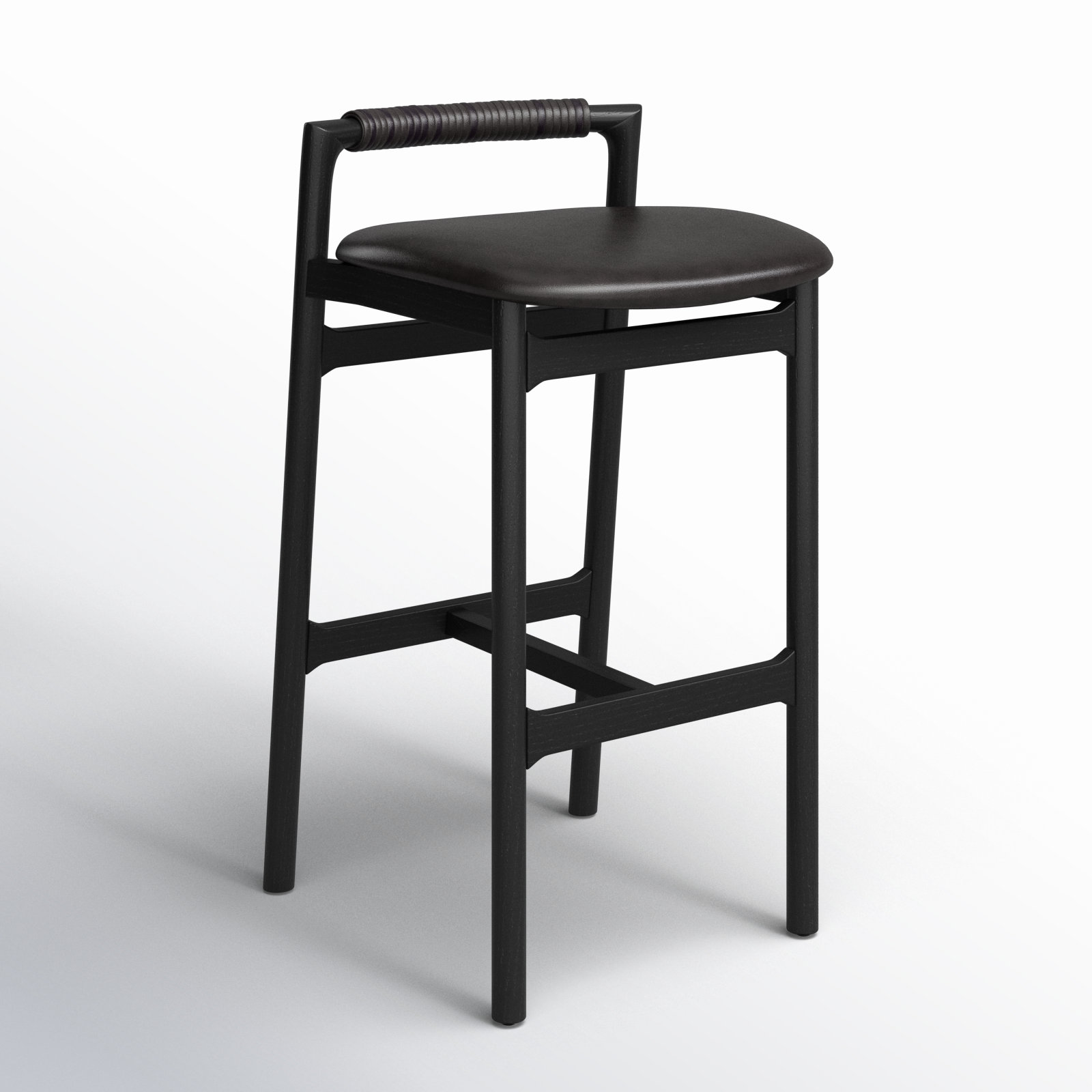 Solene Bar and Counter Stool, Bar Stool (30" Seat Height), Sonoma Black/Genuine Leather, Brushed Ebony
