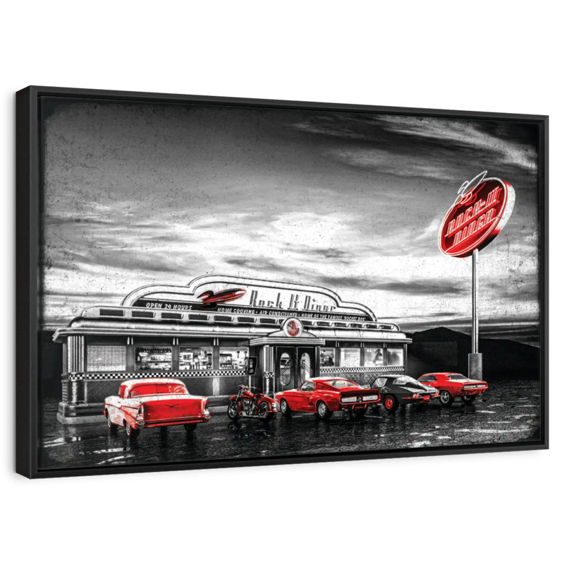 American Diner Pop, 37 po x 25 po, Cadre flottant noir