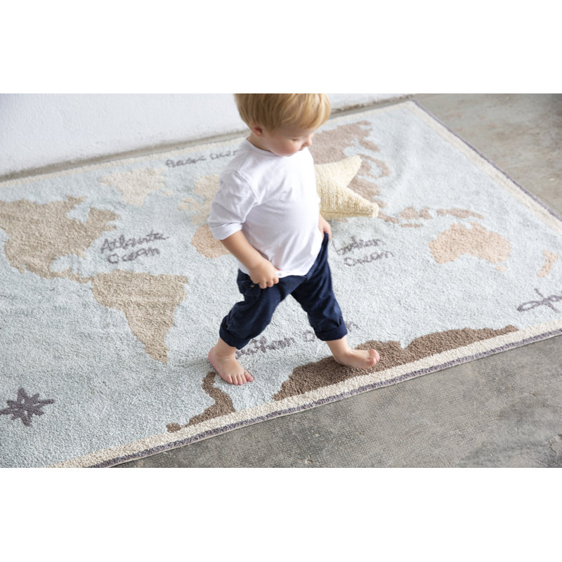 Cotton Area Rug in Blue/Brown/Gray/Beige