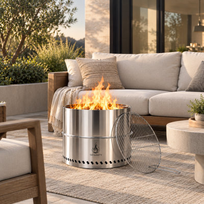 TATAANTY 20-Inch Smokeless Fire Pit with Grill Rack & Carry Bag, Stainless Steel Portable Wood Burning Fire Pit for Patio, Backyard, Camping & BBQ