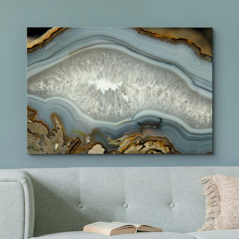 «Grey Abstract Gemmstone Agate Slice», reproduction d'art sur toile, Toile tendue, H 24 po x l 36 po x P 1,5 po
