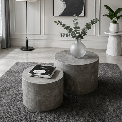 Nesting Coffee Table Set of 2 Round Wooden Coffee Tables Circle Modern Table for Small Space Living Room Bedroom Accent End Side Table