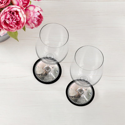 Sous-verres ronds en cuir noir vegan anglais