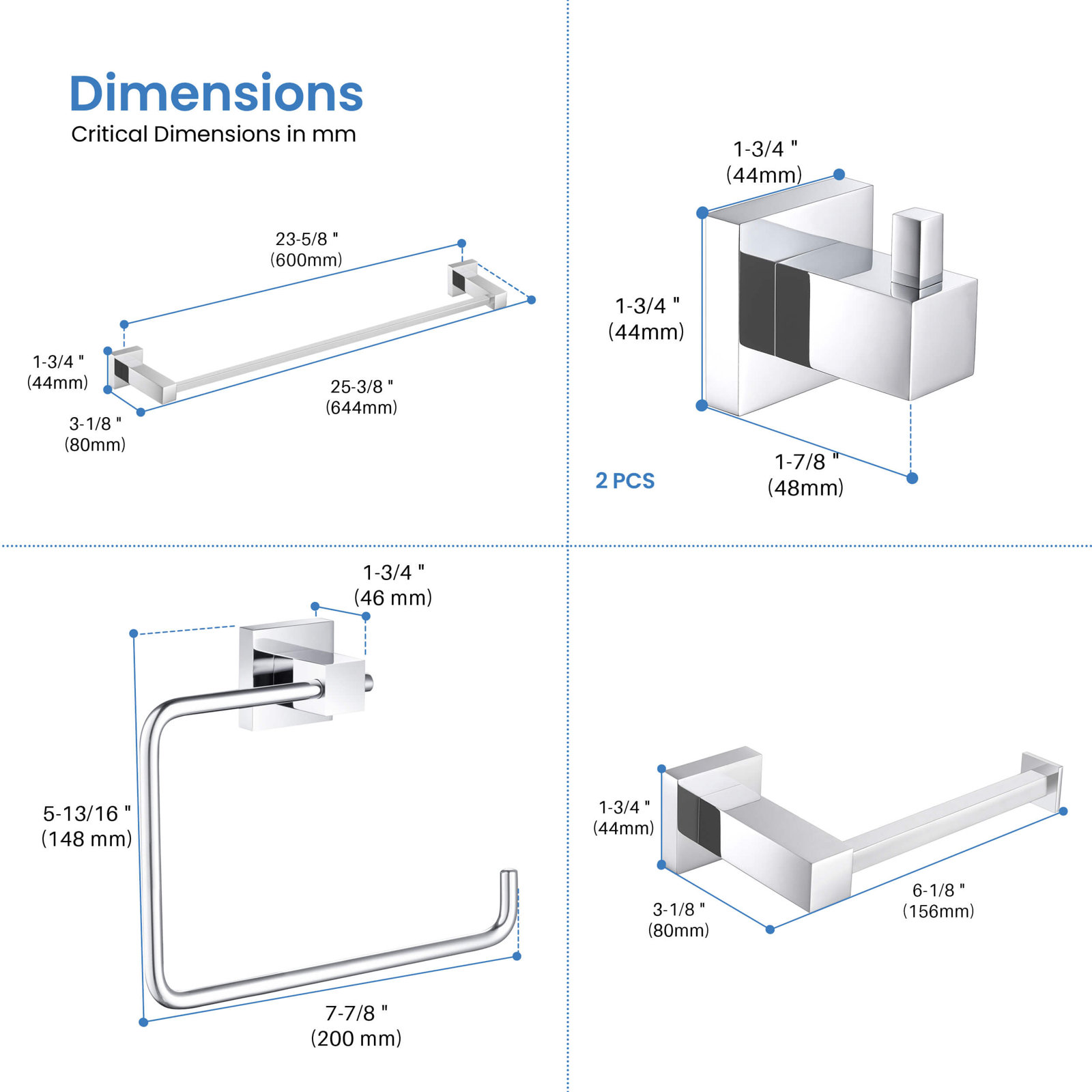 Cube 5-Piece Bathroom Hardware Set, Chrome