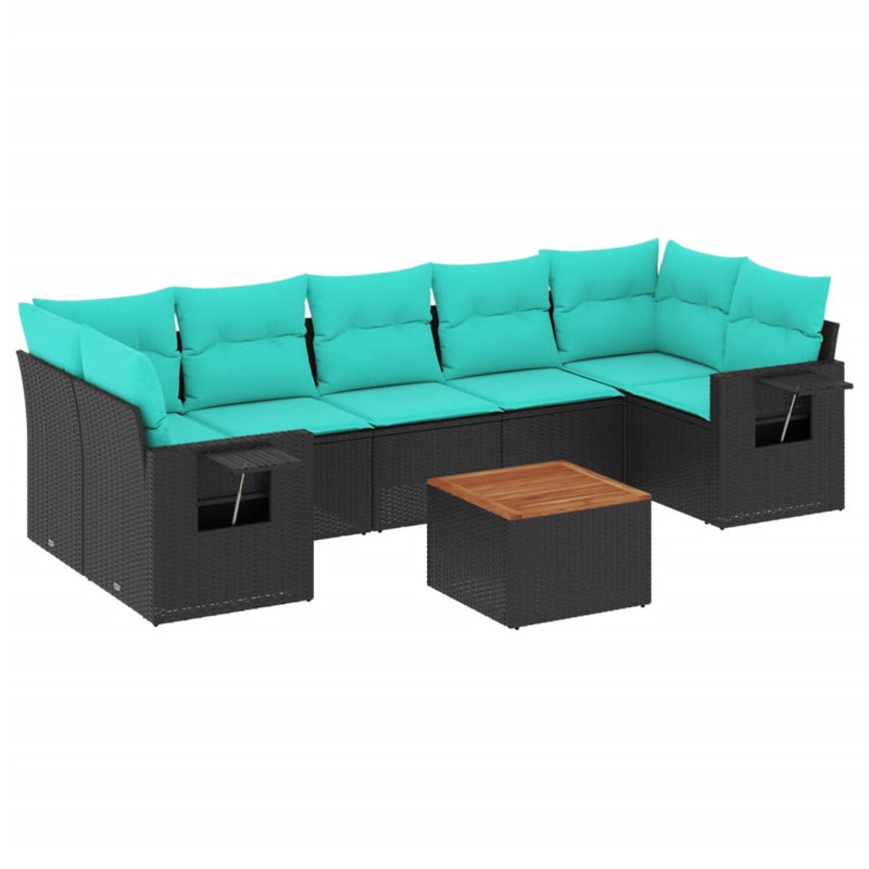  Ensemble de canapé de patio 8 pièces avec coussins en rotin de polyester noir