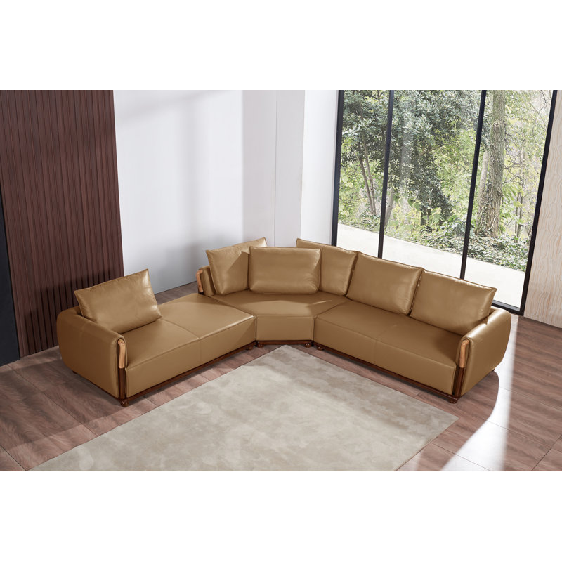 Skyline Leather Modular Sectional, Cognac Genuine Leather