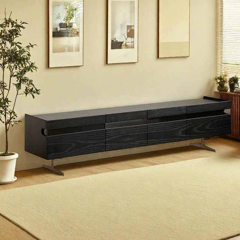 Black Solid Wood TV Stand with Storage Cabinet, 16.92"H x 78.74"L x 16.53"W
