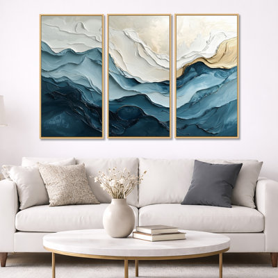 White And Blue Marble Wave II - Coastal Waves Wall Art Print Set