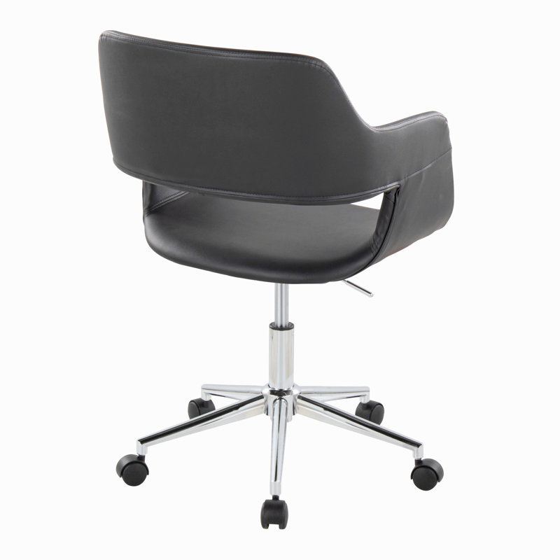 Chaise de travail contemporaine en métal chromé, Faux Leather, Black