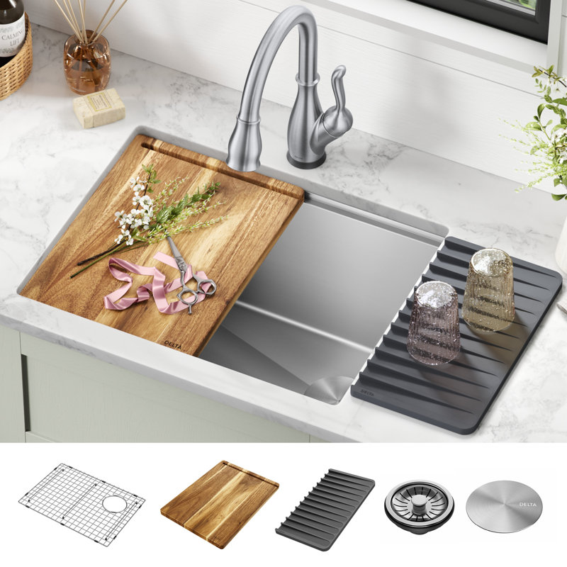 Évier de cuisine en acier inoxydable à cuve simple de calibre 16 Delta Lorelai ™