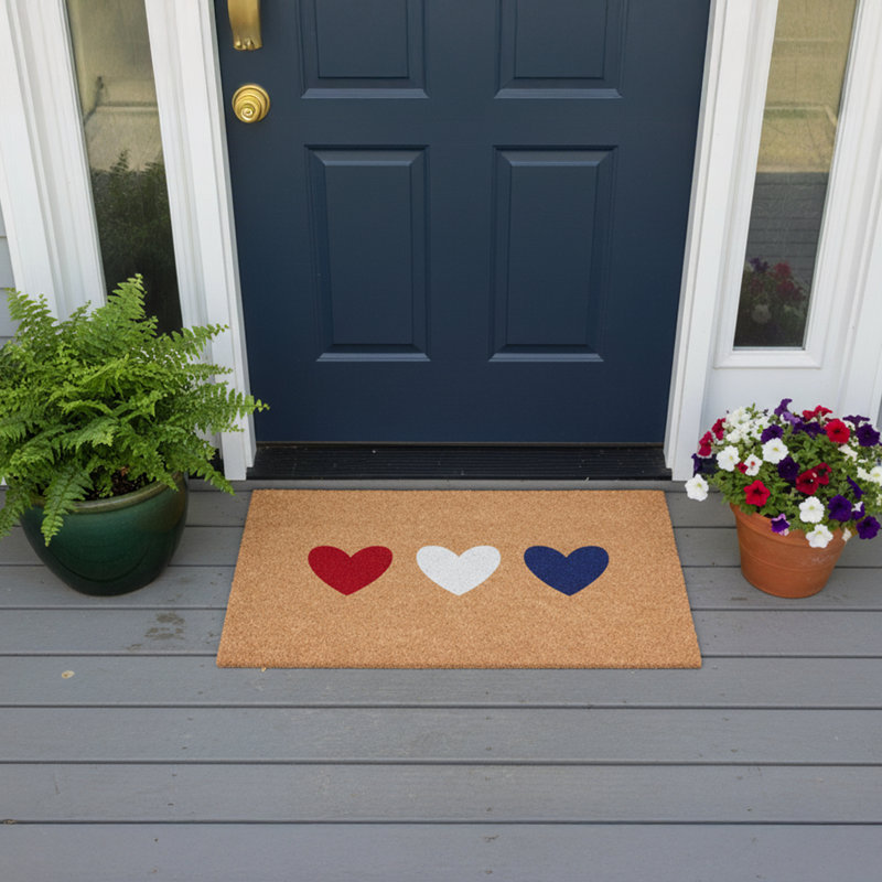 Patriotic  Hearts Doormat, 24" W x 36" L