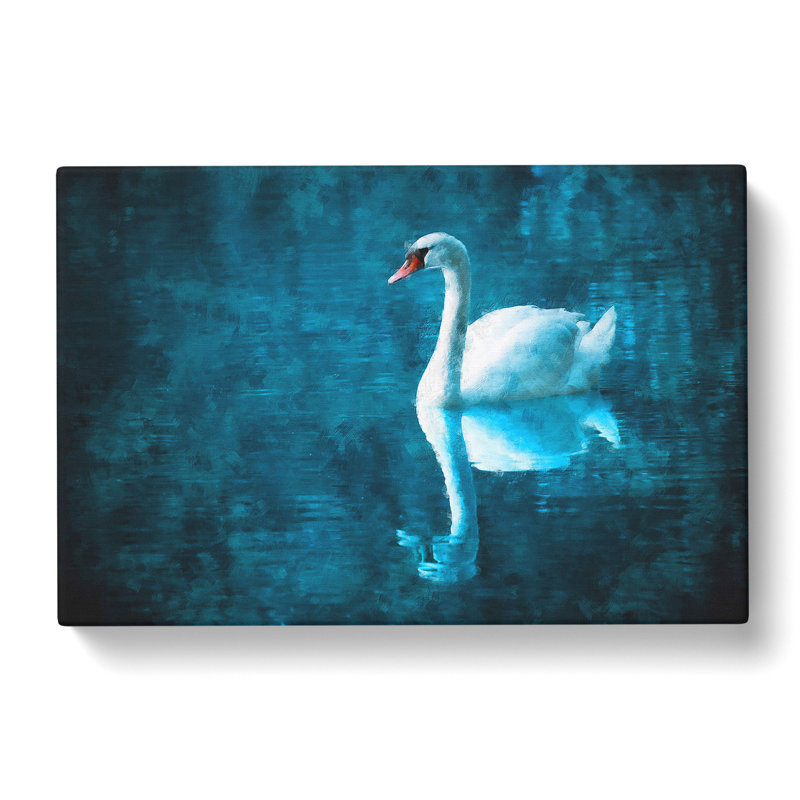 White Swan On A Blue Lake Painting - Wrapped Canvas, 35cm H x 50cm W x 3cm D