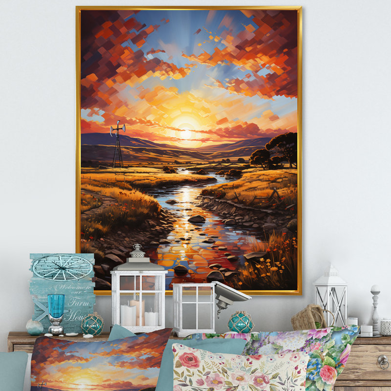 «Wind Turbines Whirling Skies I», reproduction sur toile, H 44 po x l 34 po, Cadre flottant doré