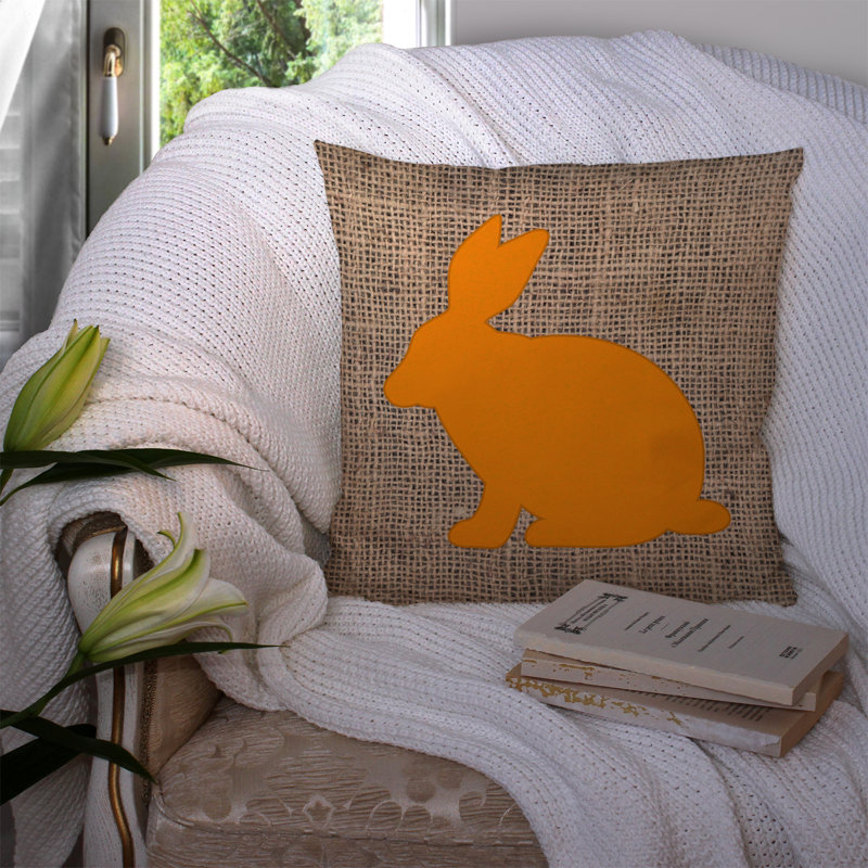 Coussin décoratif intérieur/extérieur en toile jute lapin, H 18 po x l 18 po x P 5,5 po, Orange
