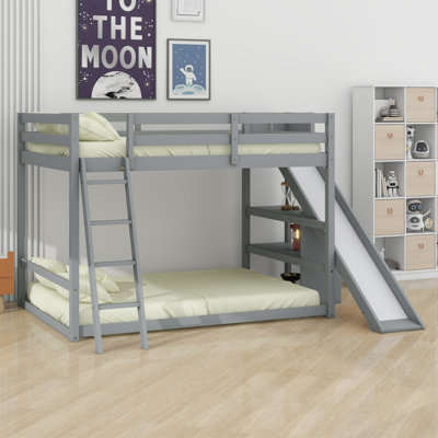Bunk Bed With Ladder, Slide And Shelves