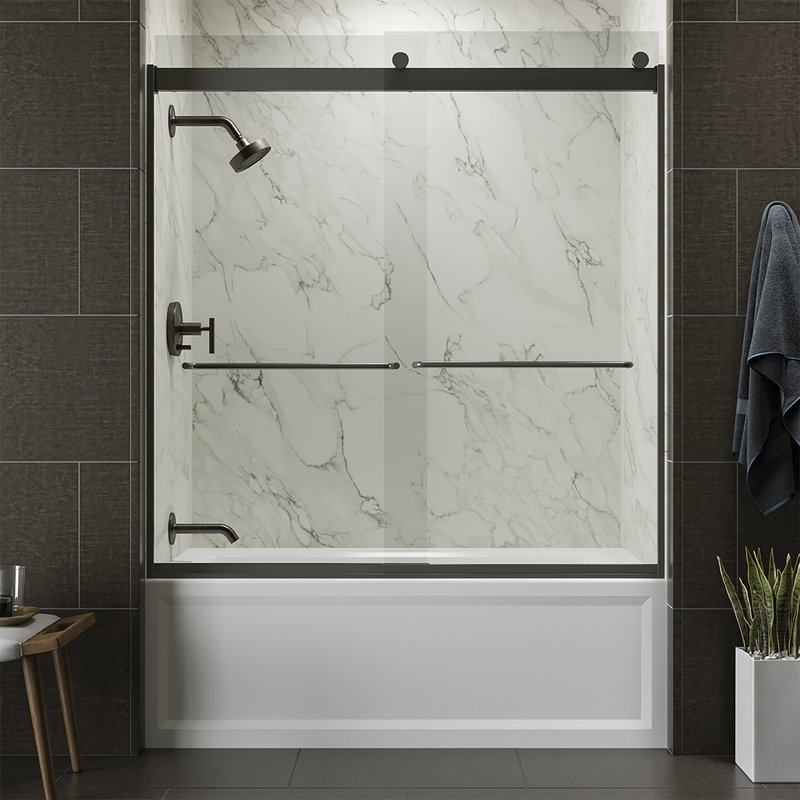 Levity 59.63" H Bypass Semi-Frameless Tub Door with CleanCoat® Technology, Brushed Nickel