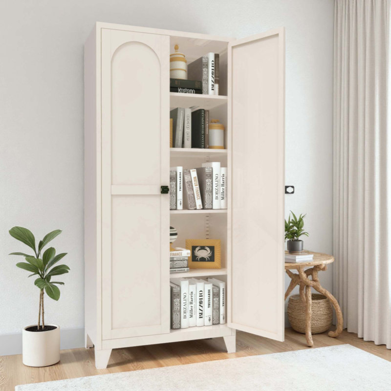 2 Shapely Door Cabinet With Lock, Metal Storage Cabinet With Doors And Adjustable Shelves, For Kitchen, Bedroom, Living Room