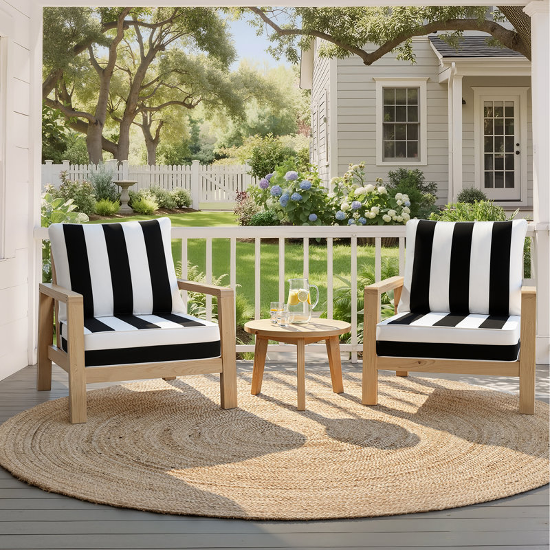 Coussins de siège d'extérieur l 24 po x P 24 po x H 5,5 po, 2, Rayures noires et blanches