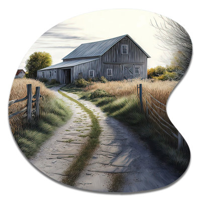 Picturesque Winding Path And Barn IV - Barn Farm Ranch Drop Shape Irregular Metal Wall Decor