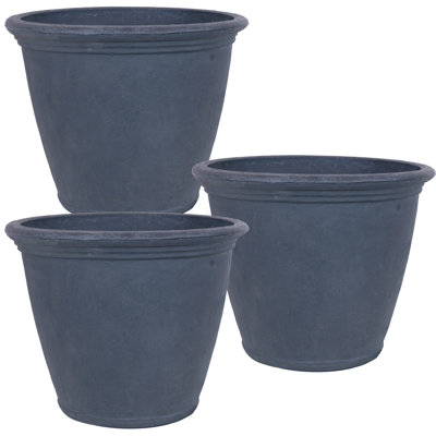 Blough 24" x 24" x 20" Round Polyresin Outdoor Planter Pot - Gray - Set of 3