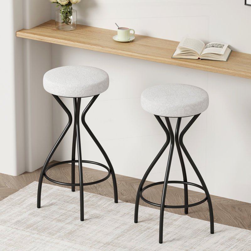 29'' Floral Print Counter Height Bar Stool with Footrest, Set of 2, Upholstered Round Barstools for Kitchen and Dining Room