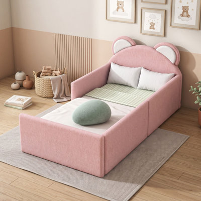 Upholstered Floor Bed with Bear Headboard
