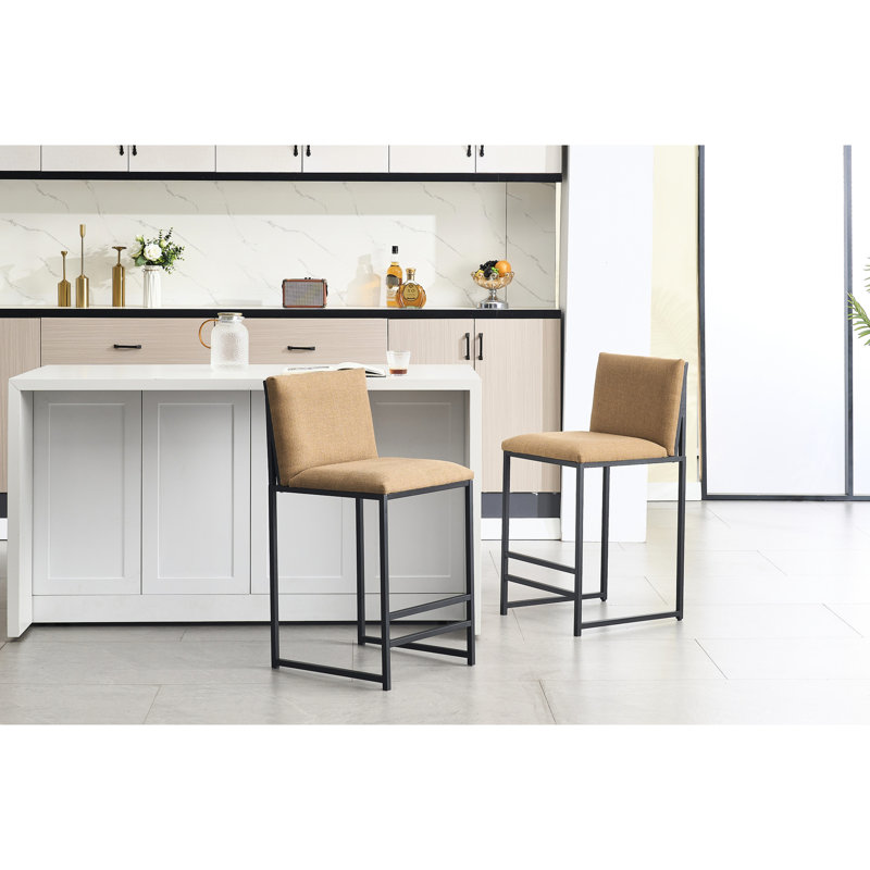 2 tabourets de bar à hauteur de comptoir, chaises de café rembourrées en lin, repose-pieds et structure en métal pour 2 tabourets de cuisine et de salle à manger, café avec espace