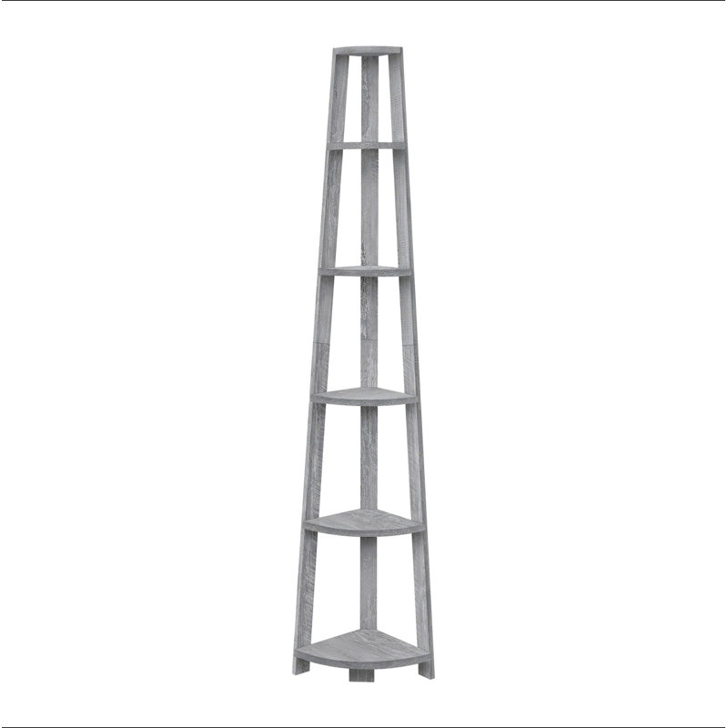 Bibliothèque, bibliothèque, étagère, d'angle, 5 niveaux, H 72 po, bureau, chambre à coucher, Gris clair