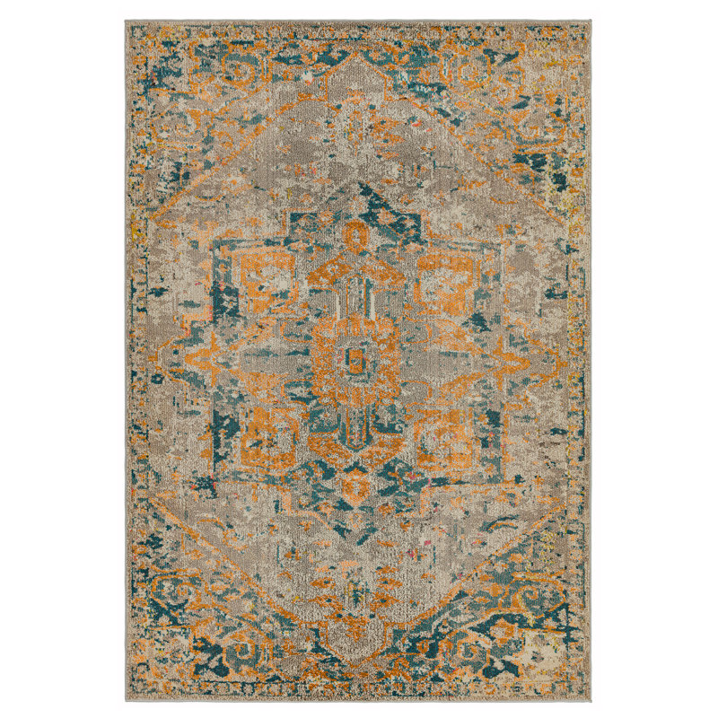 Corvena Arabesque Flatweave Orange/Beige Area Rug, Rectangle 80 x 150cm