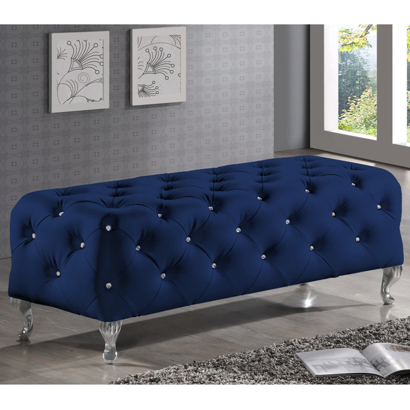 Cronk 130cm Wide Tufted Rectangle Standard Ottoman, Blue