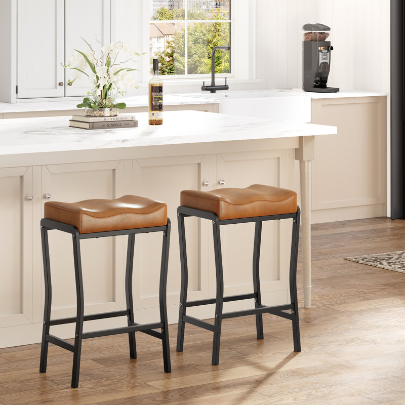 Counter Stool with Metal Frame, Brown, 2