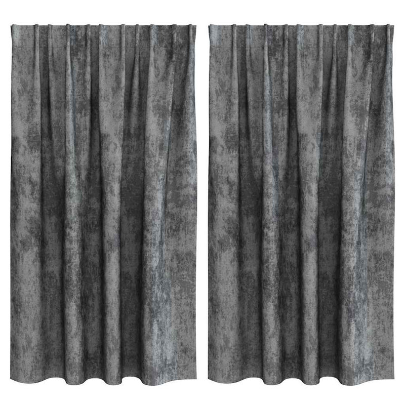 Curtain With Curtains 2 Pcs Velvet, Grey, 140cm Width x 140cm Drop