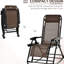 Fauteuil inclinable d'extérieur zéro gravité, berçant pliable avec coussin, plateau pour tasse et téléphone, structure en acier brun, tissu respirant, support de fauteuil inclinable de relaxation