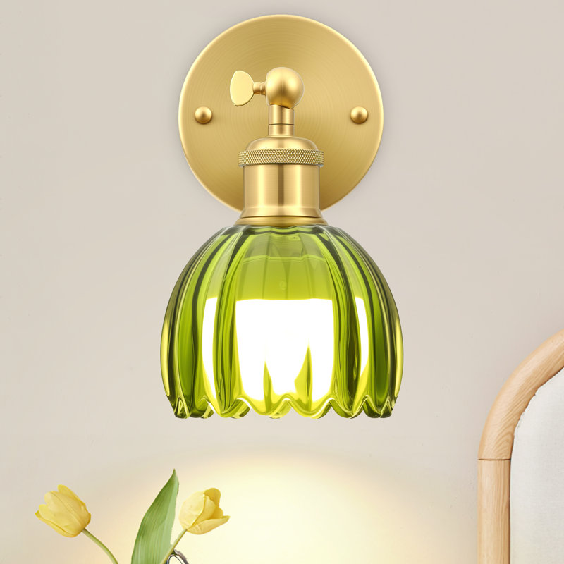 Battery Operated Wall Sconces With Remote, Rechargeable Wireless Wall Sconce With Tulip Glass Shade, RGB Dimmable Light (Set Of 2)